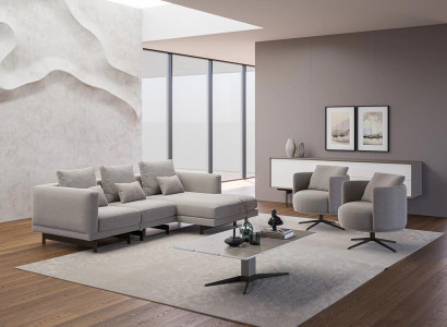 Luxury Complete 4-piece Corner sofa L-shape Designer 2x Armchair Wood Coffee table new